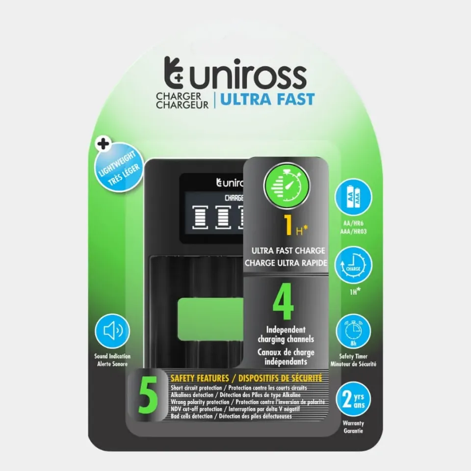 Uniross Ultra Fast chargeur piles AA AAA rapide USB-C