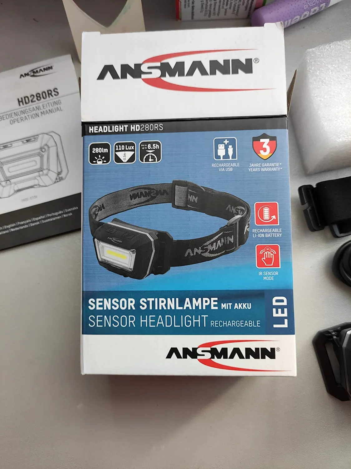 ANSMANN HD280RS lampe frontale rechargeable 280 lm étanche IP65