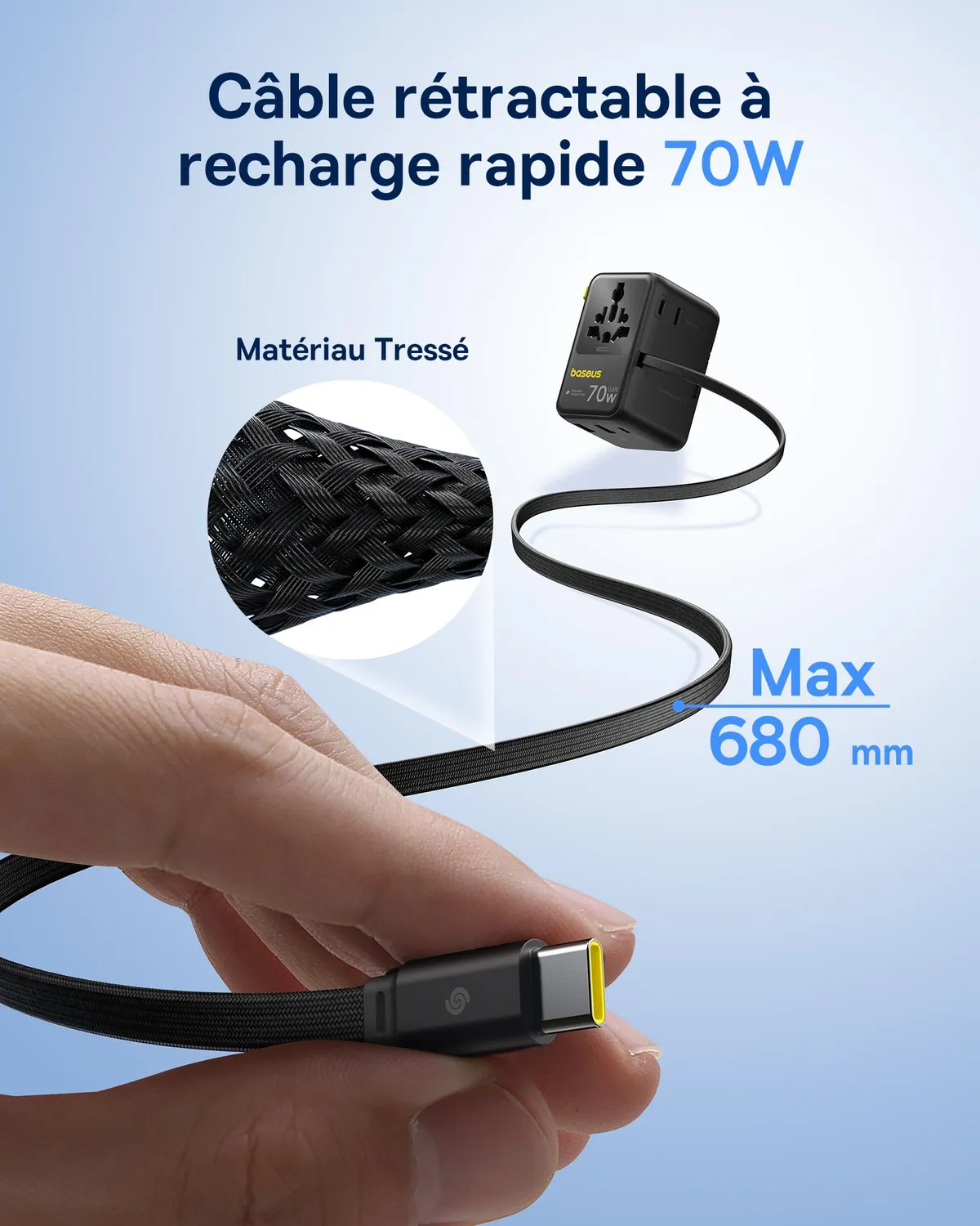 Baseus Enercore Adaptateur Voyage Universel 70W Rétractable