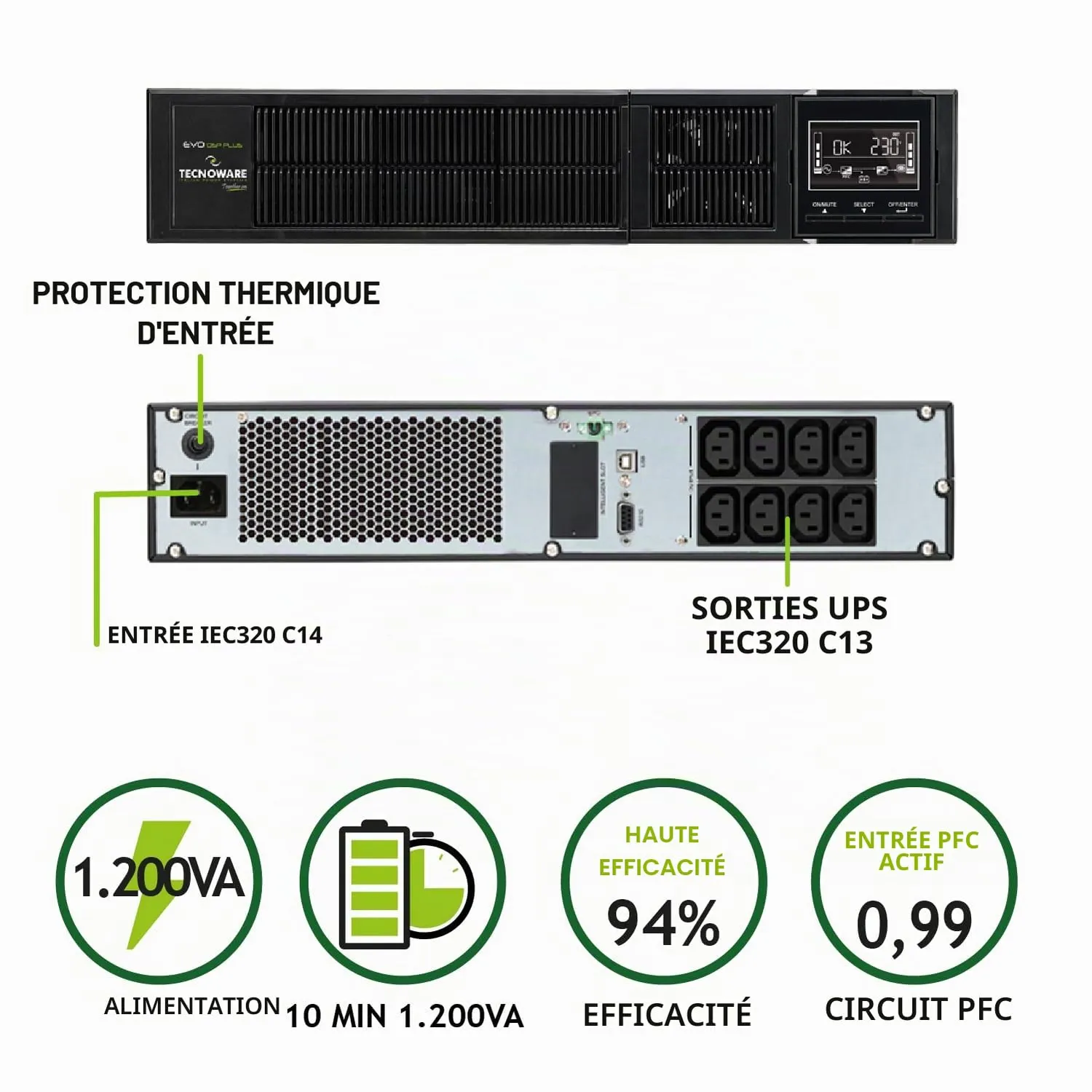 Tecnoware EVO DSP PLUS 1200 onduleur 1200 VA rack/tour en ligne