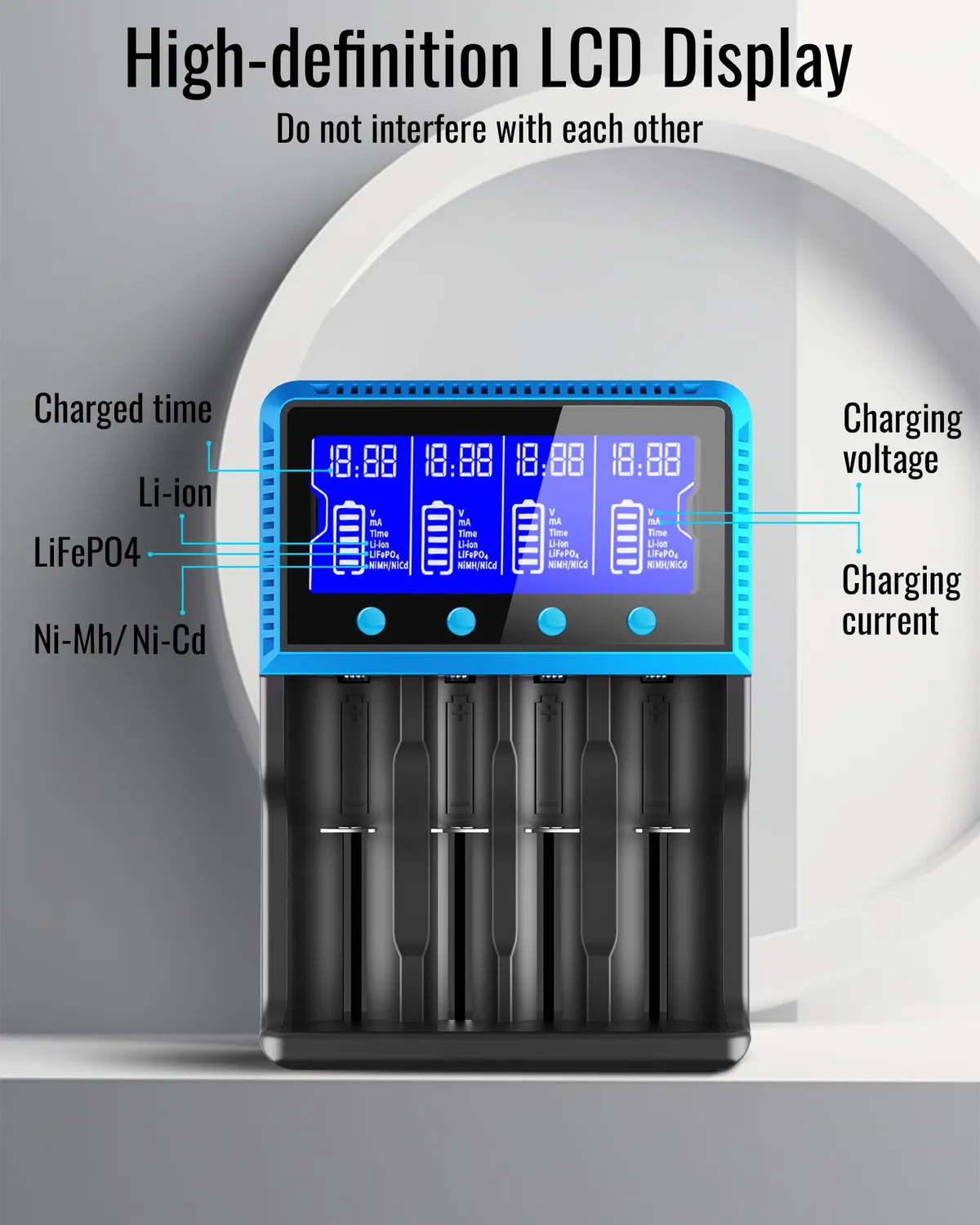 Keenstone chargeur universel 18650 4 emplacements LCD