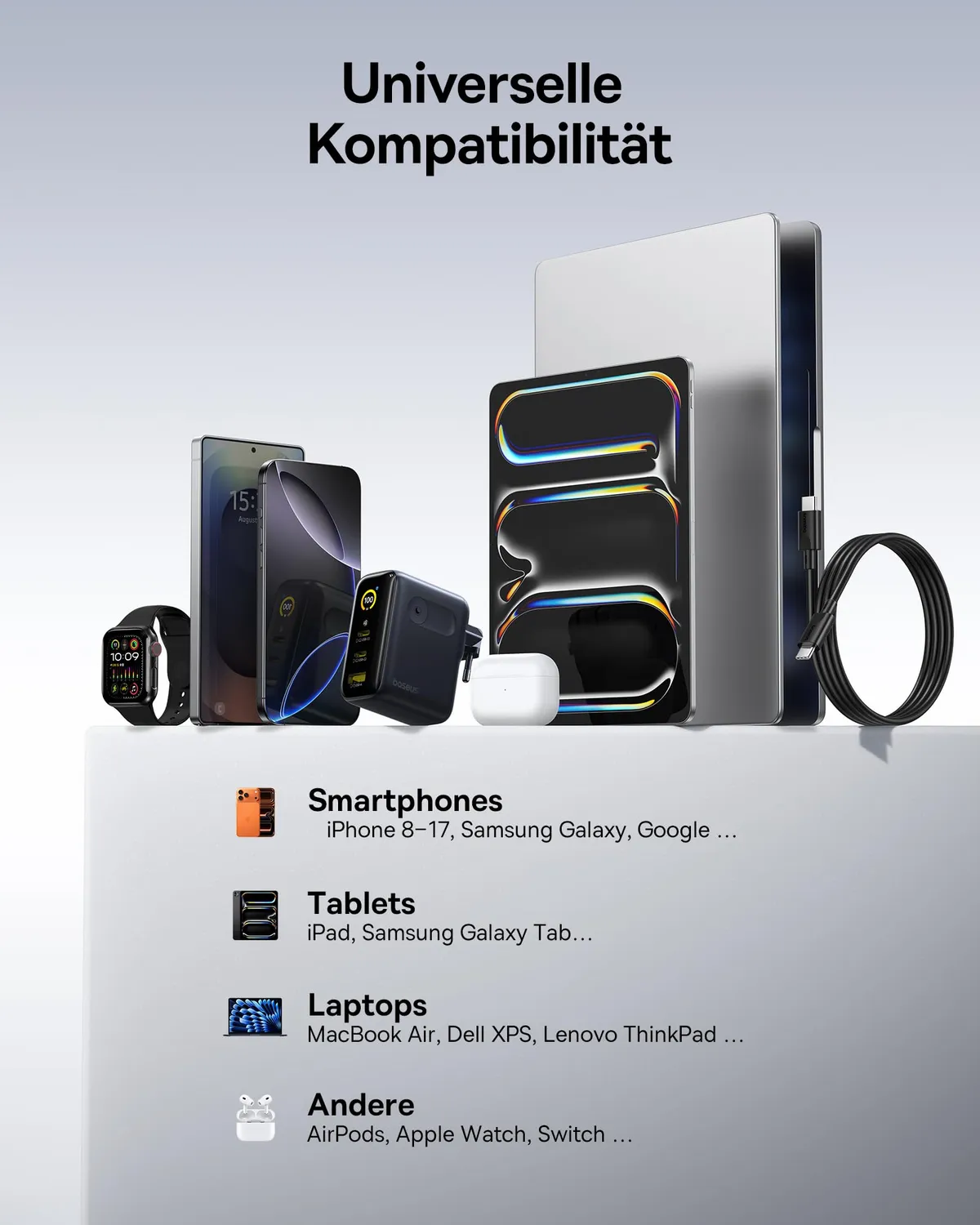Baseus PicoGo 100W chargeur USB-C 3-en-1 avec écran pliable