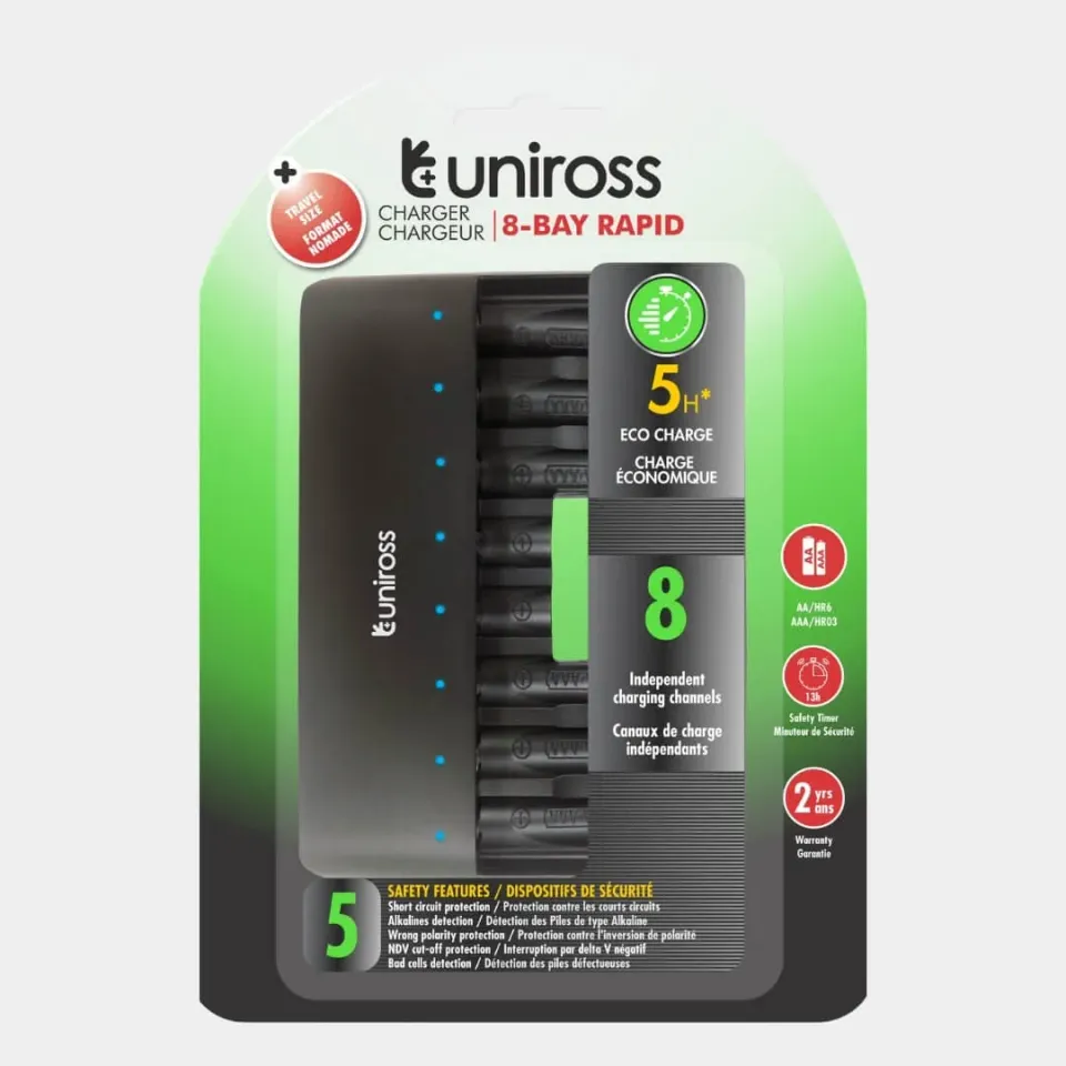 Uniross 8 Bay chargeur 8 baies piles AA AAA simultané