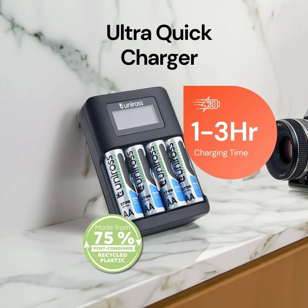 Uniross Ultra Fast chargeur piles AA AAA rapide USB-C