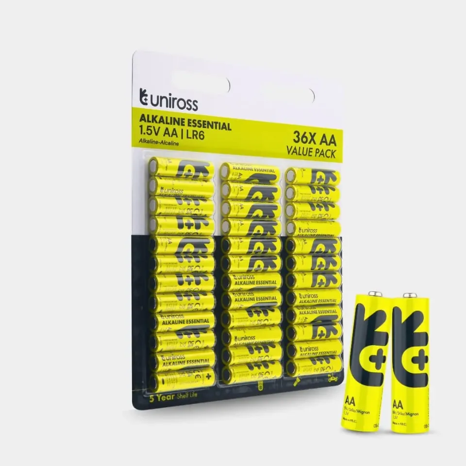 Uniross Essential LR6 AA piles alcalines pack 36 usage courant