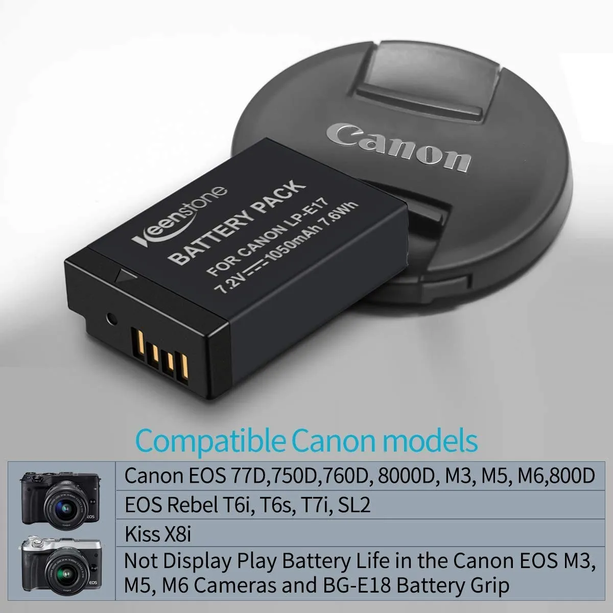 Keenstone LP-E17 batteries appareil photo 2 pièces 1050 mAh avec chargeur
