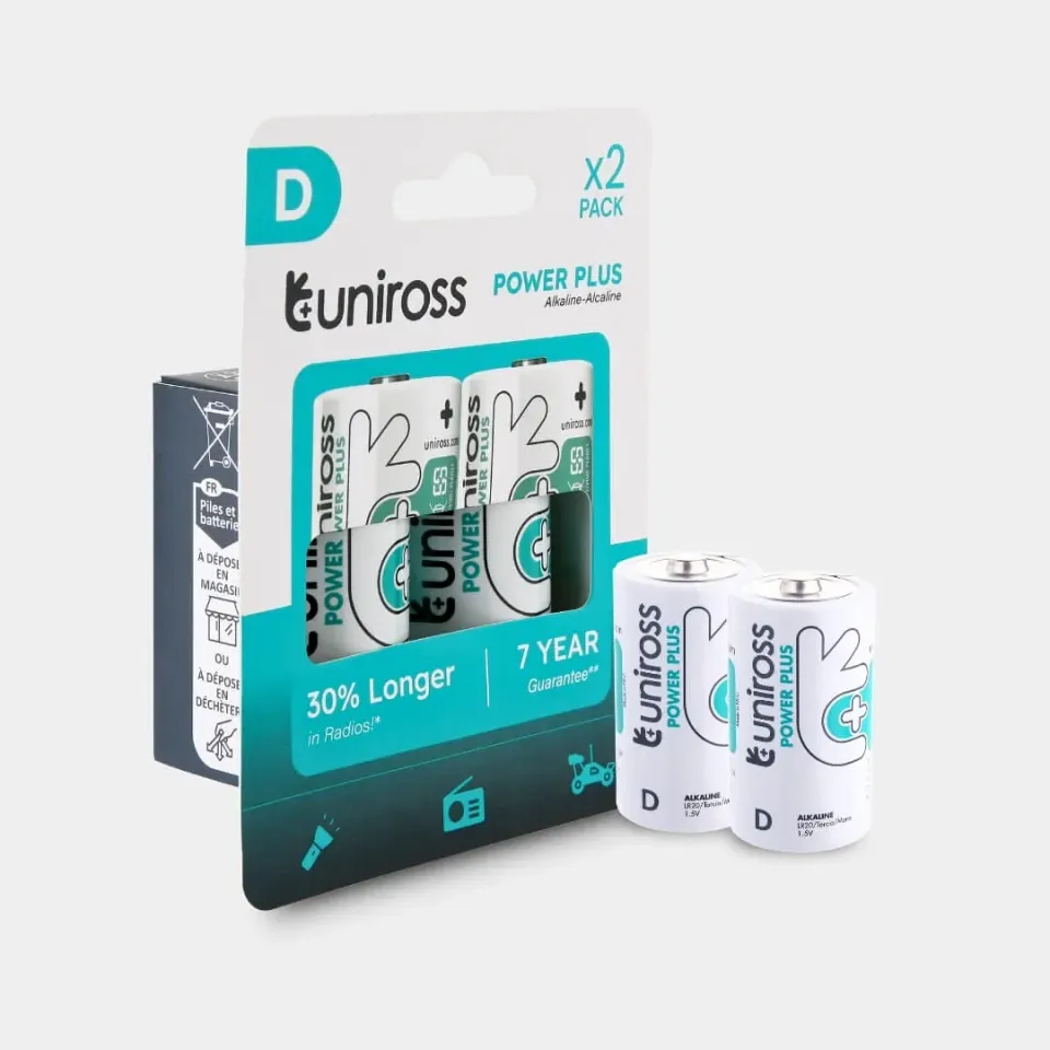 Uniross Power Plus Piles Alcalines D LR20 Lot de 2