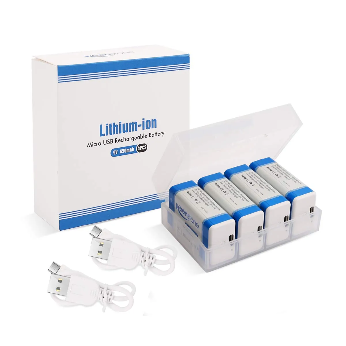 Keenstone 6F22 pile rechargeable 9 V 650 mAh lot de 4 USB