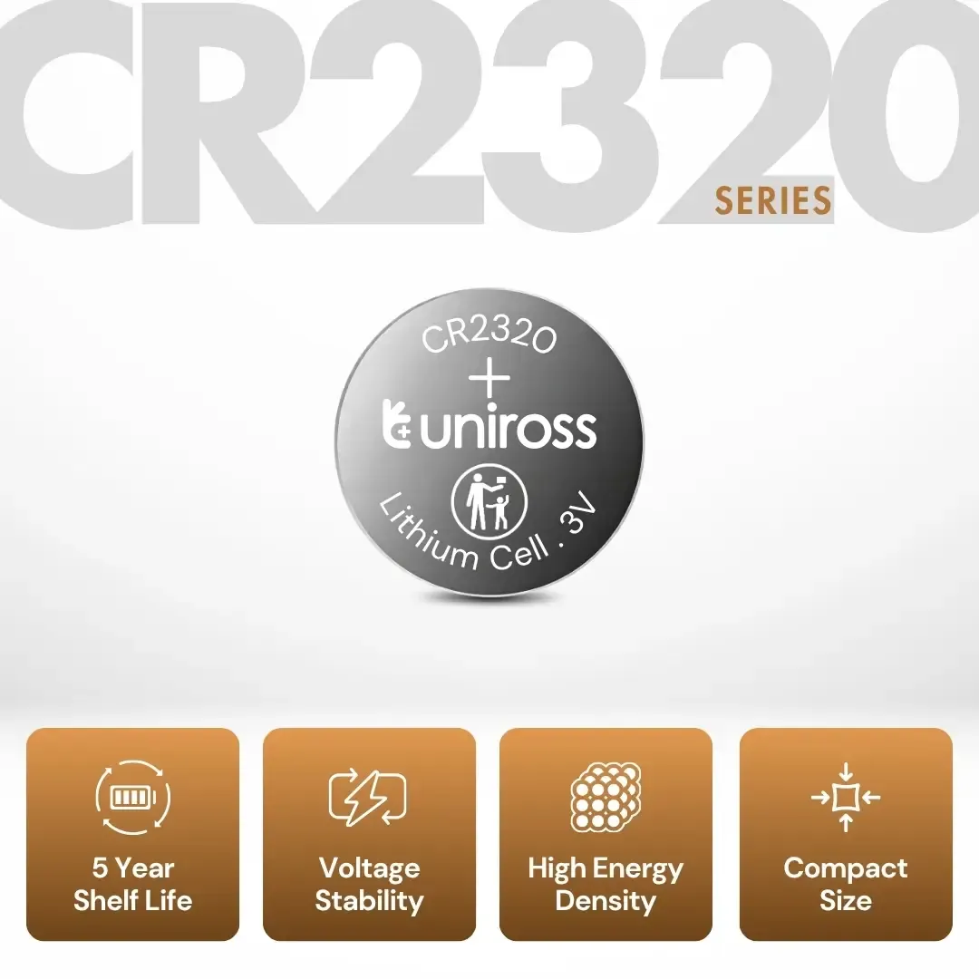 Uniross CR2320 pile bouton lithium 3V profil fin 2 mm