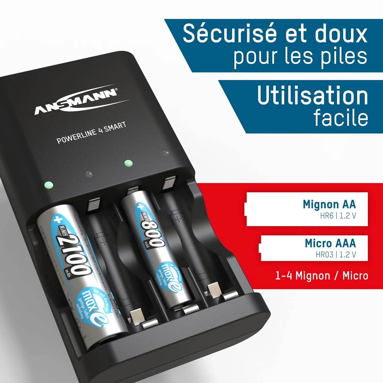 ANSMANN Powerline 4 Smart chargeur piles AA/AAA avec mode réparation