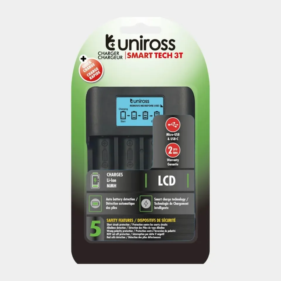 Uniross Smart Tech 3T chargeur de piles AA AAA Li-ion NiMH