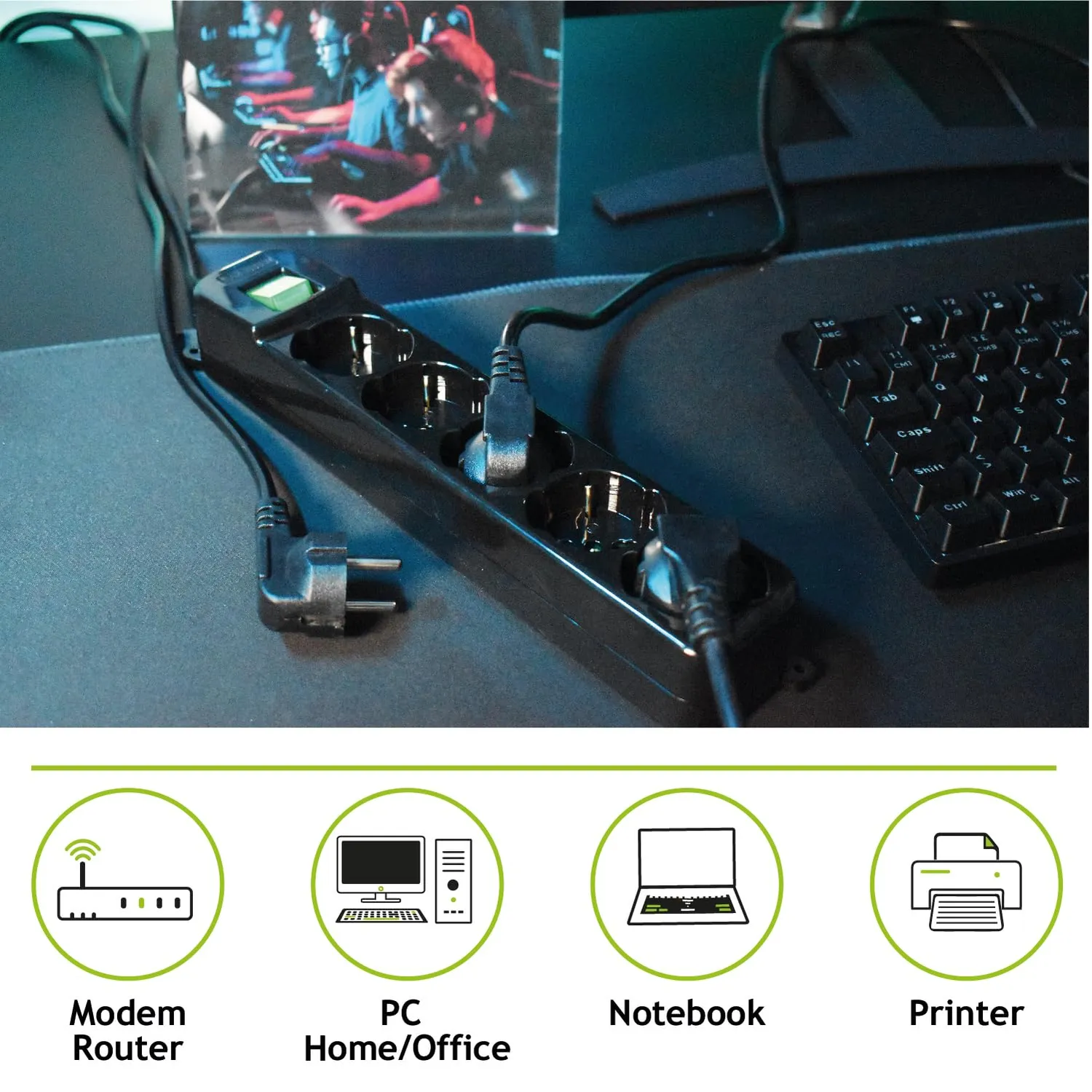 Tecnoware Power Systems multiprise 5 prises Schuko Italie, interrupteur