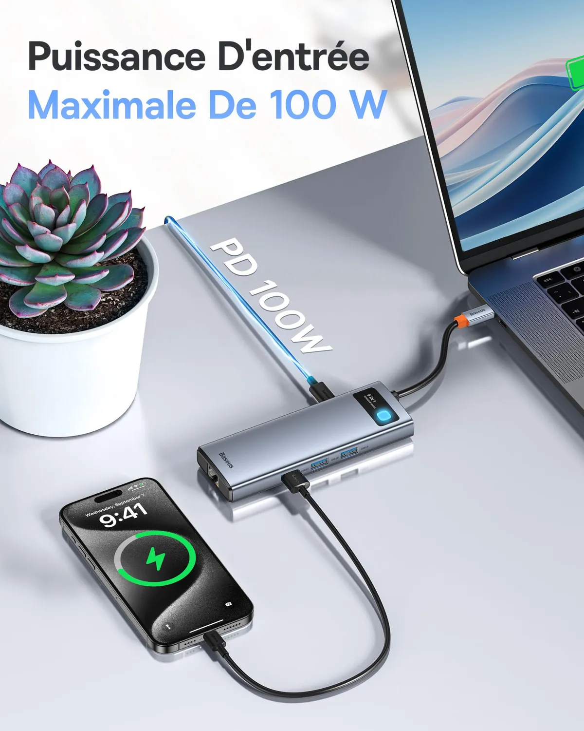 Baseus 9 en 1 Station d'Accueil USB-C 4K 120Hz 100W