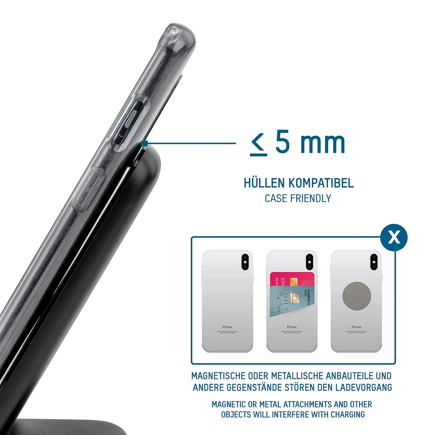ANSMANN Chargeur Qi 15 W vertical sans fil
