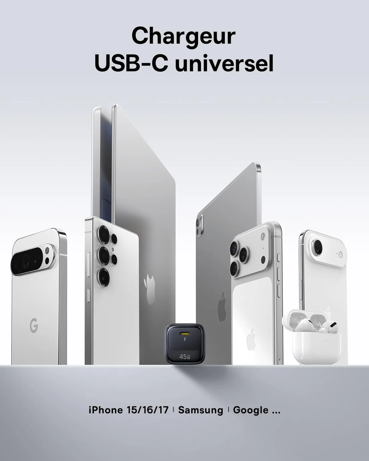 Baseus chargeur USB-C GaN 45 W avec câble 1 m 1 pièce compact