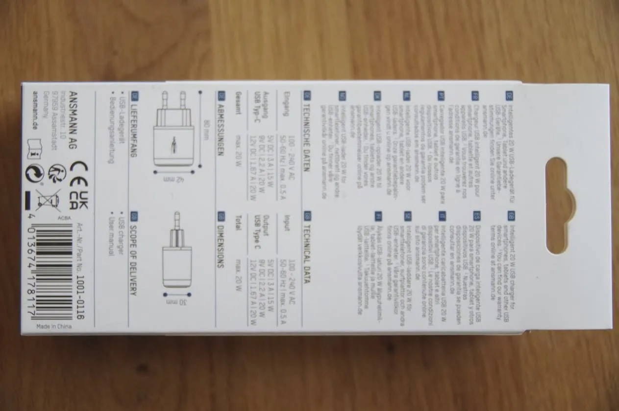 ANSMANN HC120PD chargeur USB-A 20 W blanc
