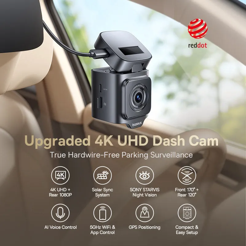 Baseus PrimeTrip VD1 Pro dashcam 4K avant 1080p arrière solaire