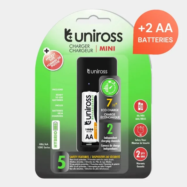 Uniross Mini Chargeur Piles AA AAA + 2 piles AA incluses