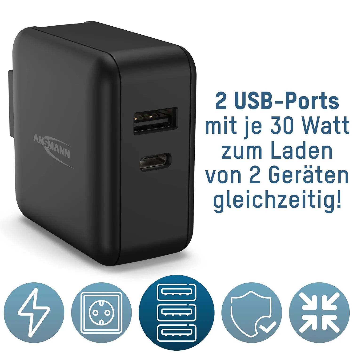 ANSMANN chargeur USB de voyage 30 W avec prises interchangeables