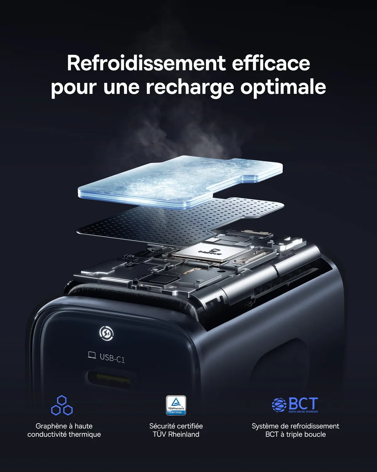 Baseus Picogo Chargeur USB-C 67 W 3 ports GaN compact