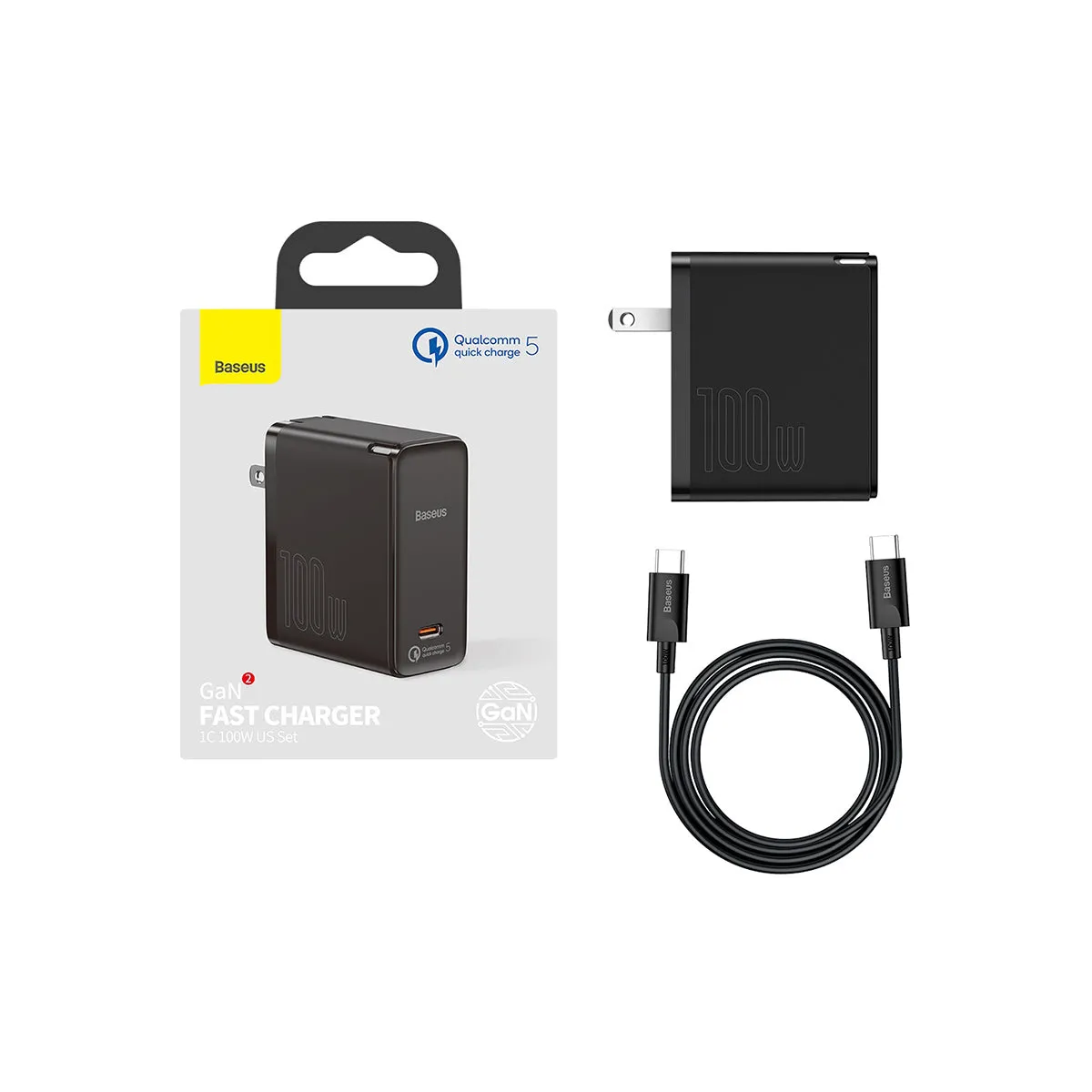 Baseus GaN2 USB-C Fast Charger chargeur USB-C 100 W noir