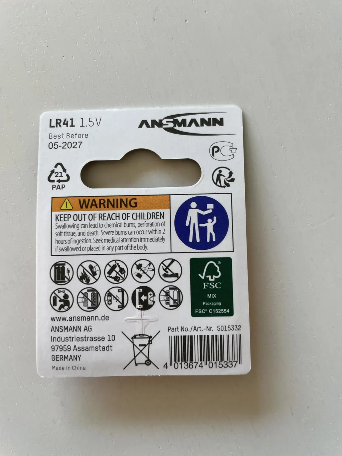 ANSMANN LR41 pile bouton alcaline 1,5 V 1 pièce