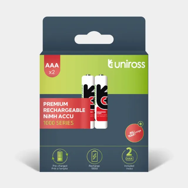Uniross piles rechargeables AAA Ni-MH 1000mAh lot de 2