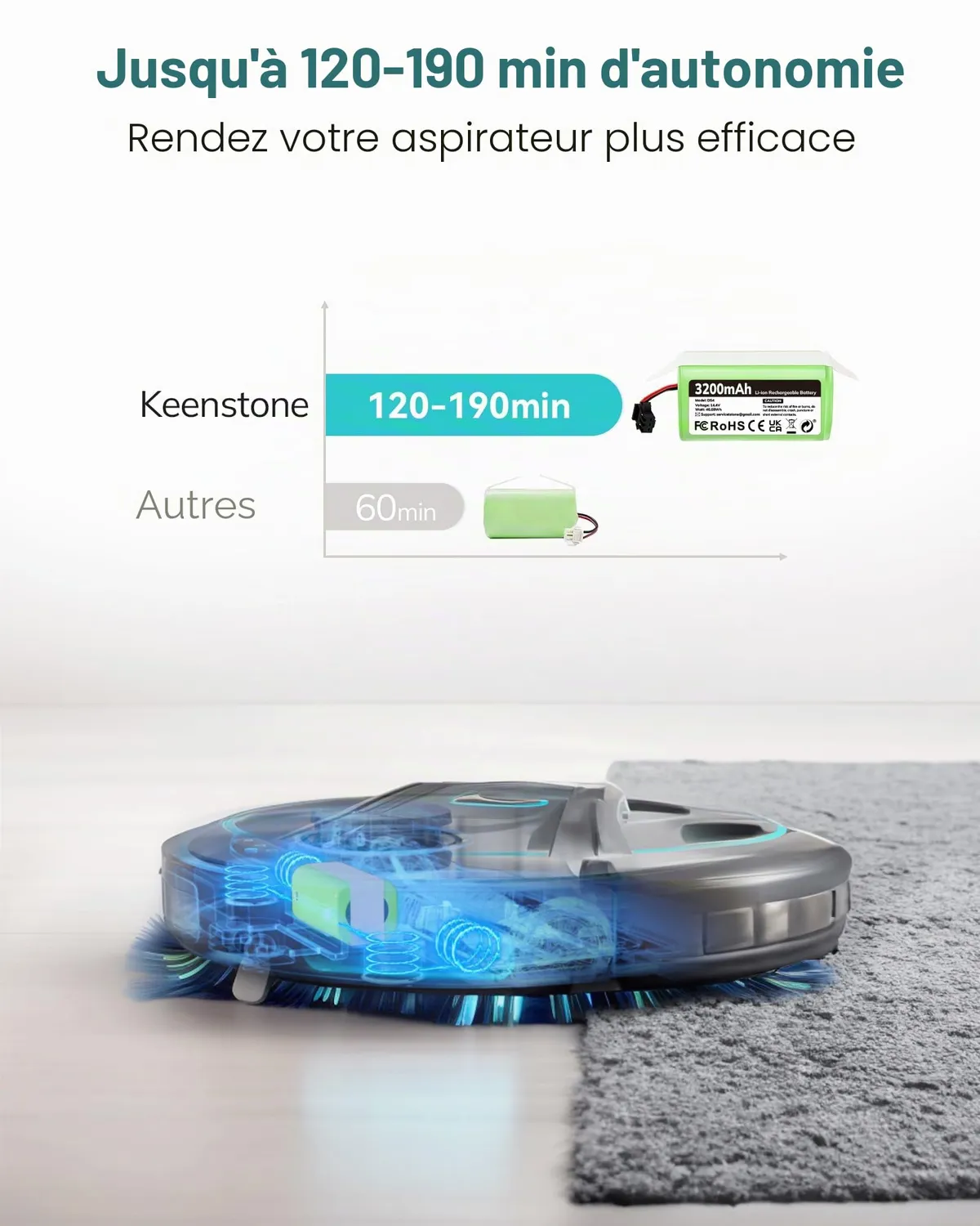 Keenstone 14,4V batterie aspirateur robot 3200mAh Li-ion